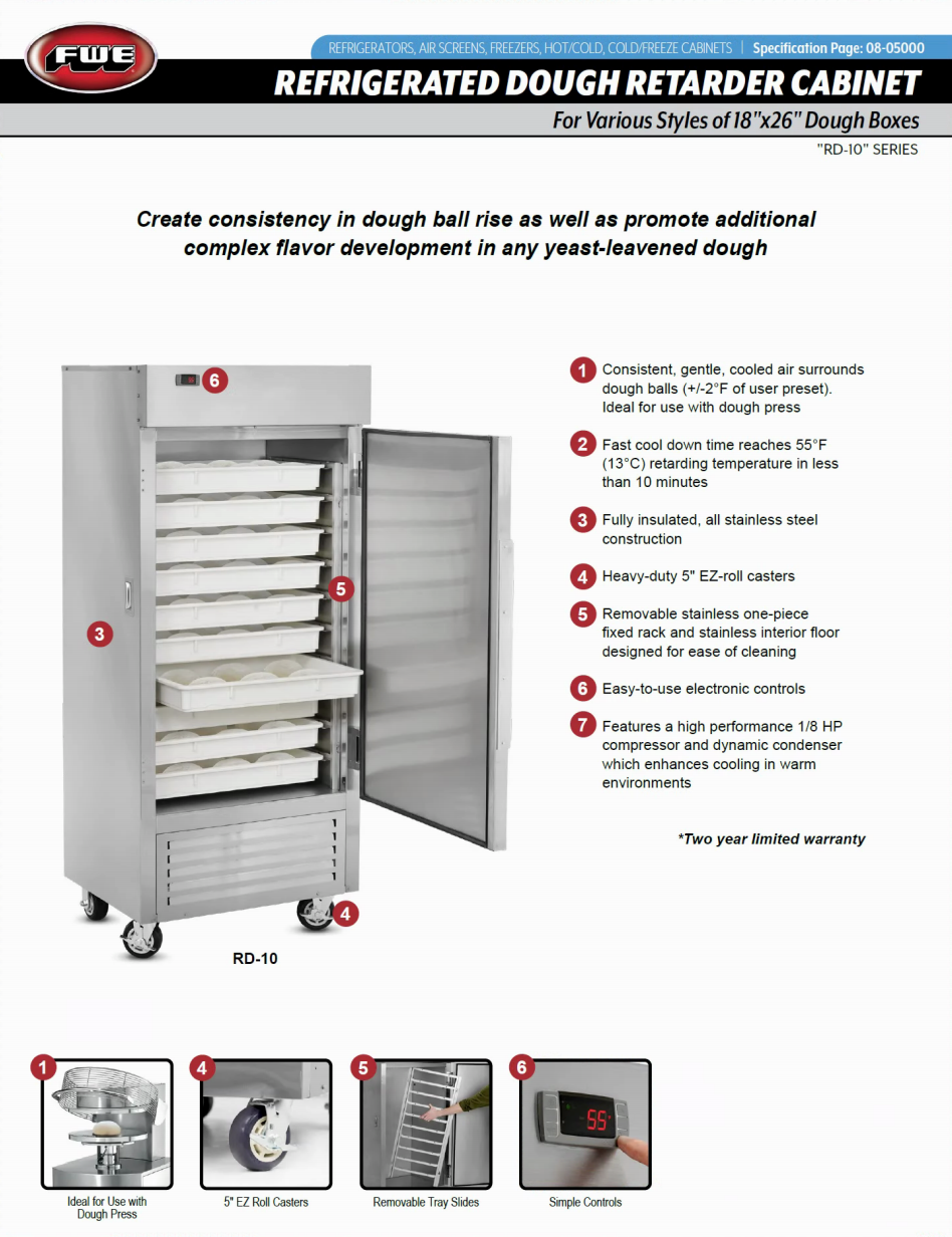 FWE's Refrigerated Dough Retarder (Model # RD-10) - Specification Sheet