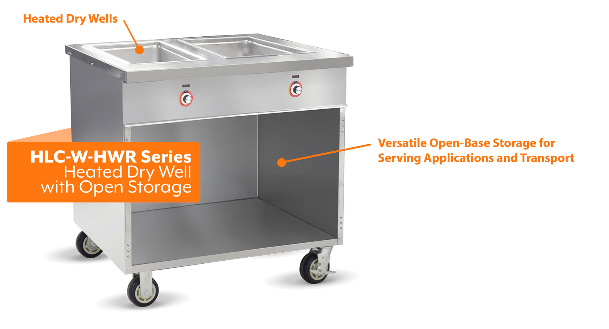 HLC-W-HWR Series: Heated Dry Serving Well with Open Base Storage Below